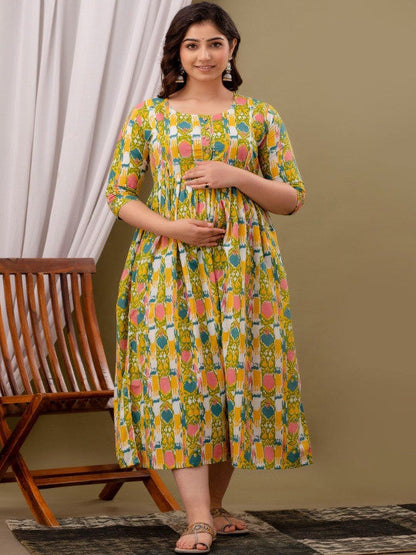 Women Printed Cotton Feeding Maternity Kurti
