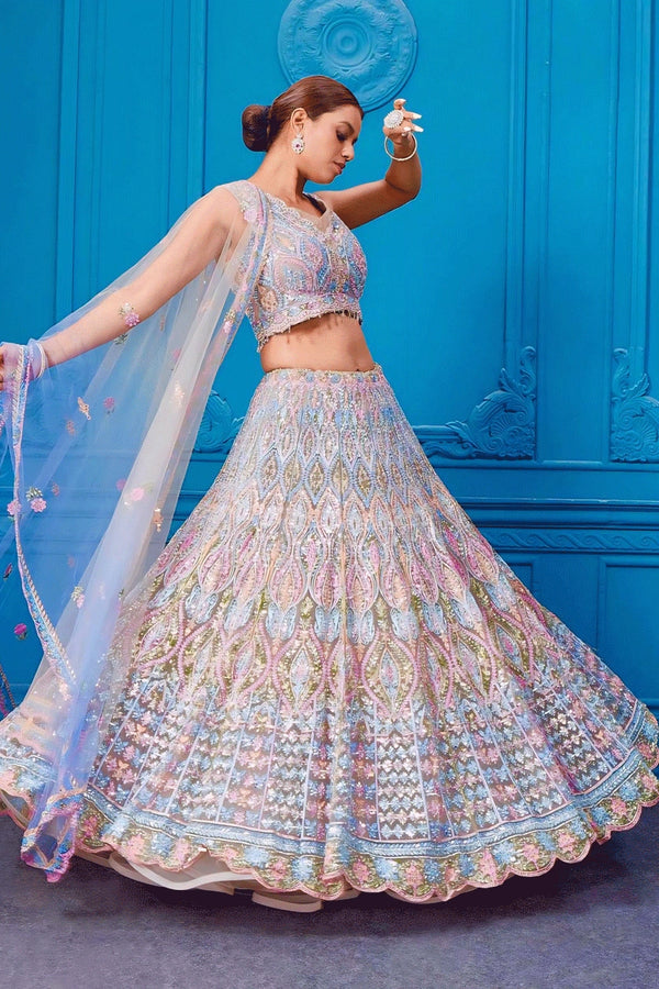 Bridal Reception Wear Soft Net Real Mirror Handwork Lehenga Choli From Anaya Designer Work