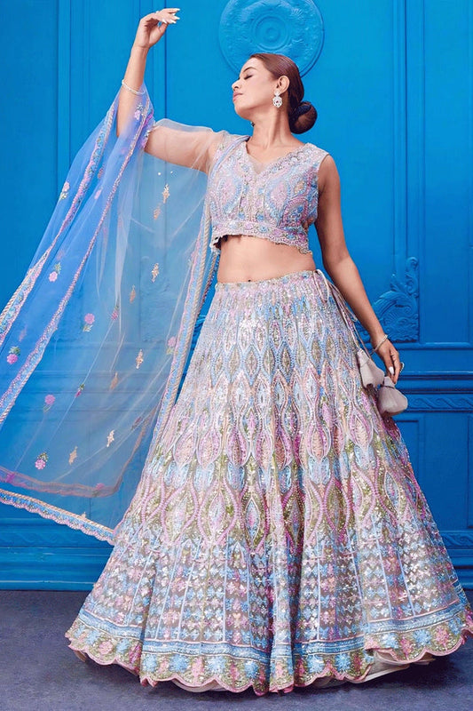 Bridal Reception Wear Soft Net Real Mirror Handwork Lehenga Choli From Anaya Designer Work