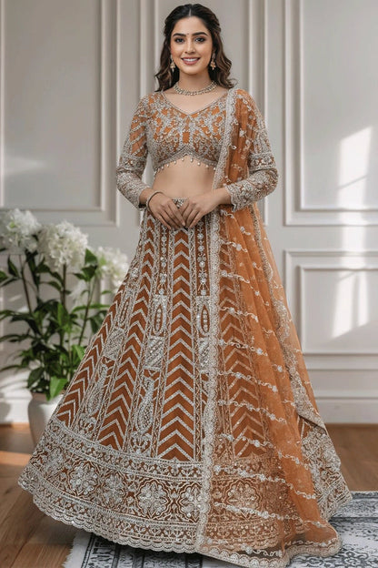 Beautiful Sangeet Wear Orange Color Lehenga Choli From Anaya Designer Studio