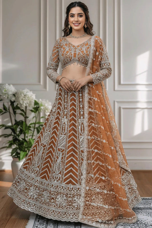 Beautiful Sangeet Wear Orange Color Lehenga Choli From Anaya Designer Studio