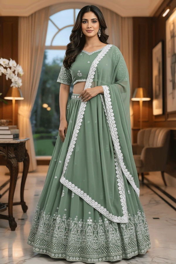 Pista Color Sequnce Work Lehenga Choli For Brother Wedding From Anaya Designer Studio