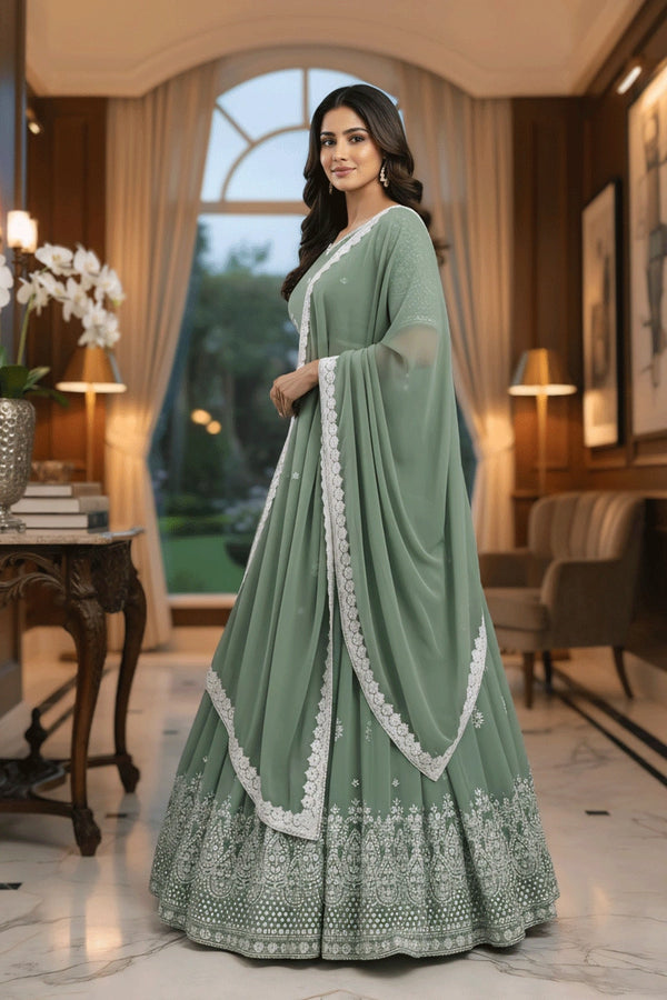 Pista Color Sequnce Work Lehenga Choli For Brother Wedding From Anaya Designer Studio