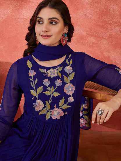 Women Embroidered Straight Kurta with Pants & Dupatta Set