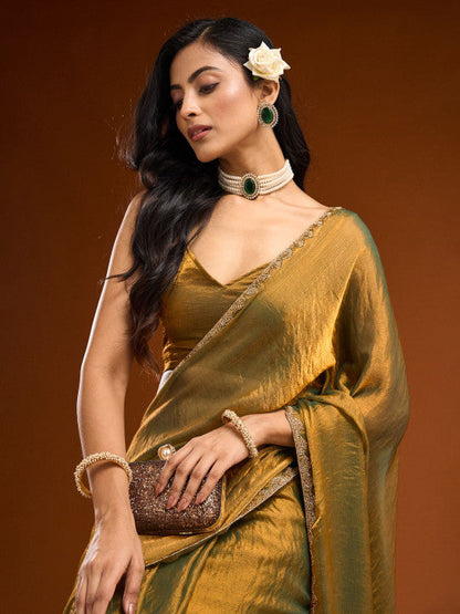 Solid Beads and Stones Saree