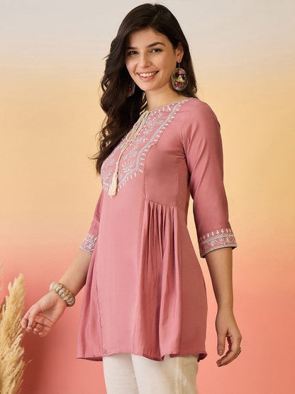 Women Embroidered Tie Up Neck Short Top