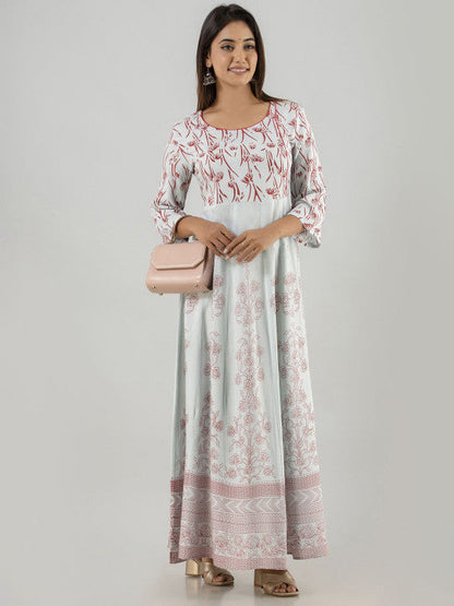 Women Ethnic Motifs Printed Round Neck Block Print Anarkali Kurti