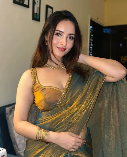 Ready To Wear Stones Art Silk Banarasi Viral Saree