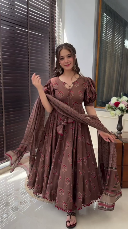 PARTY WEAR FLARED PRINTED GOWN WITH DUPATTA